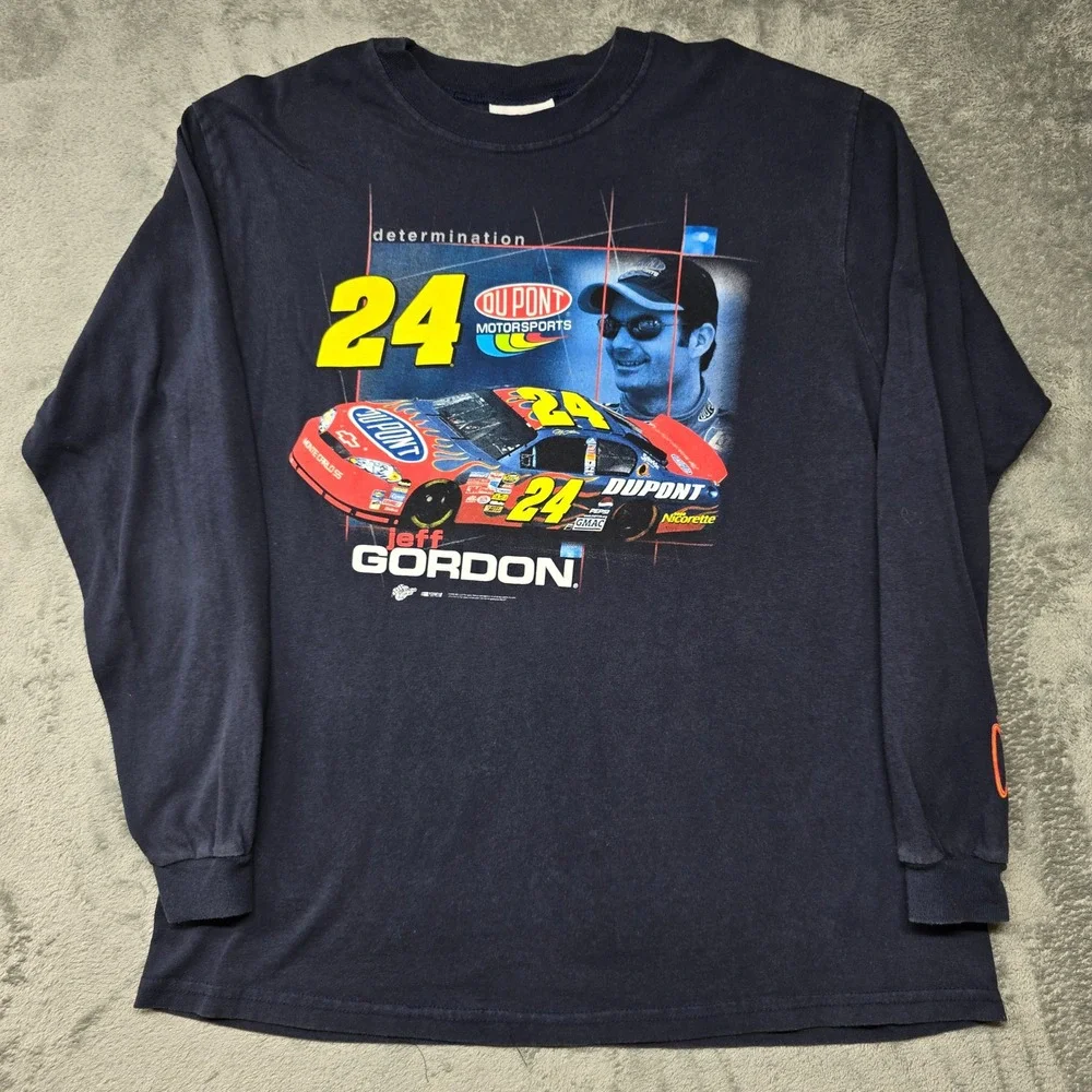 Vintage Winners Circle Jeff Gordon NASCAR DuPont #24 Navy Long Sleeve Shirt LG